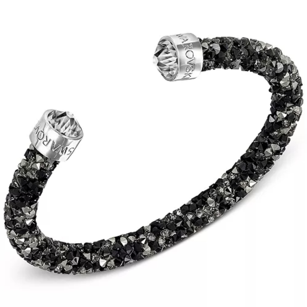 Swarovski Silver-Tone Black Crystal And Crystaldust Open Cuff Bracelet